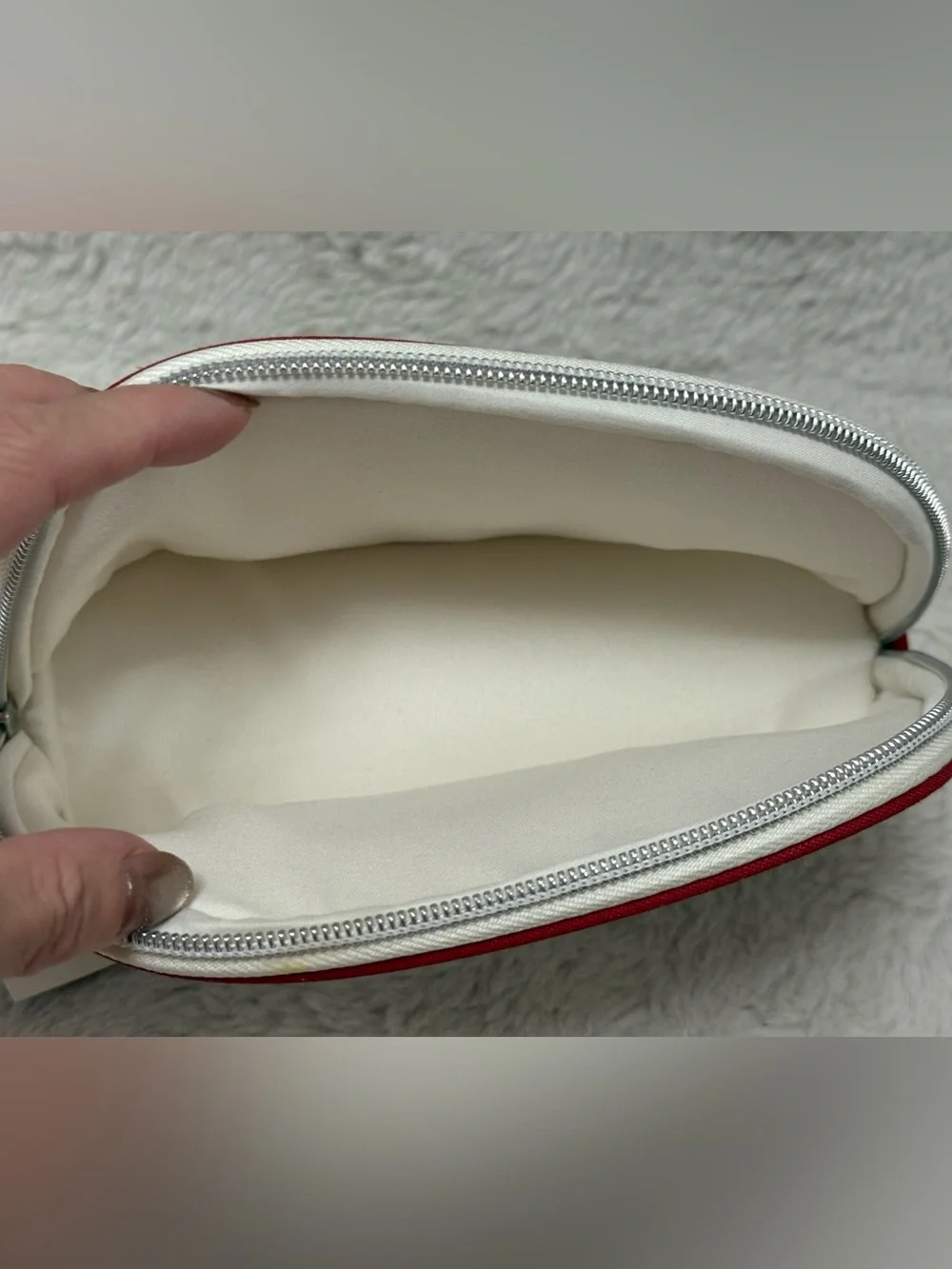 a new day Cream Cosmetic Pouch with Red Trim
